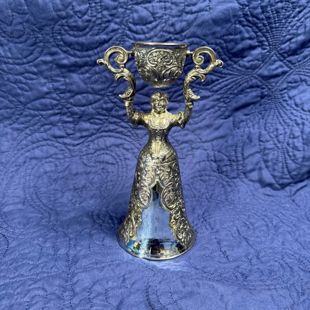 Vintage Silver Plated German Wager Cup Bridal Wedding Cup Maiden Swivel Chalice